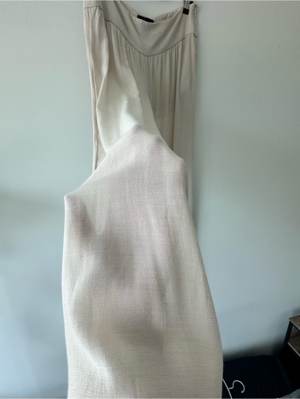 INTERMIX Linen Viscose Wide Leg Pants M Ivory Sheer Draped Made in New York - Picture 4 of 15